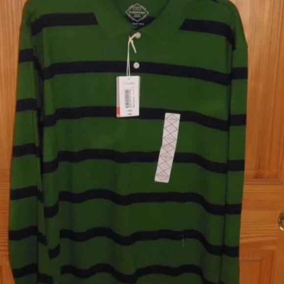 ST JOHNS BAY - MEN SIZE LARGE - LEGACY POLO - GREEN STRIPE -  (PK-31-1x18) NWT - Picture 2 of 3